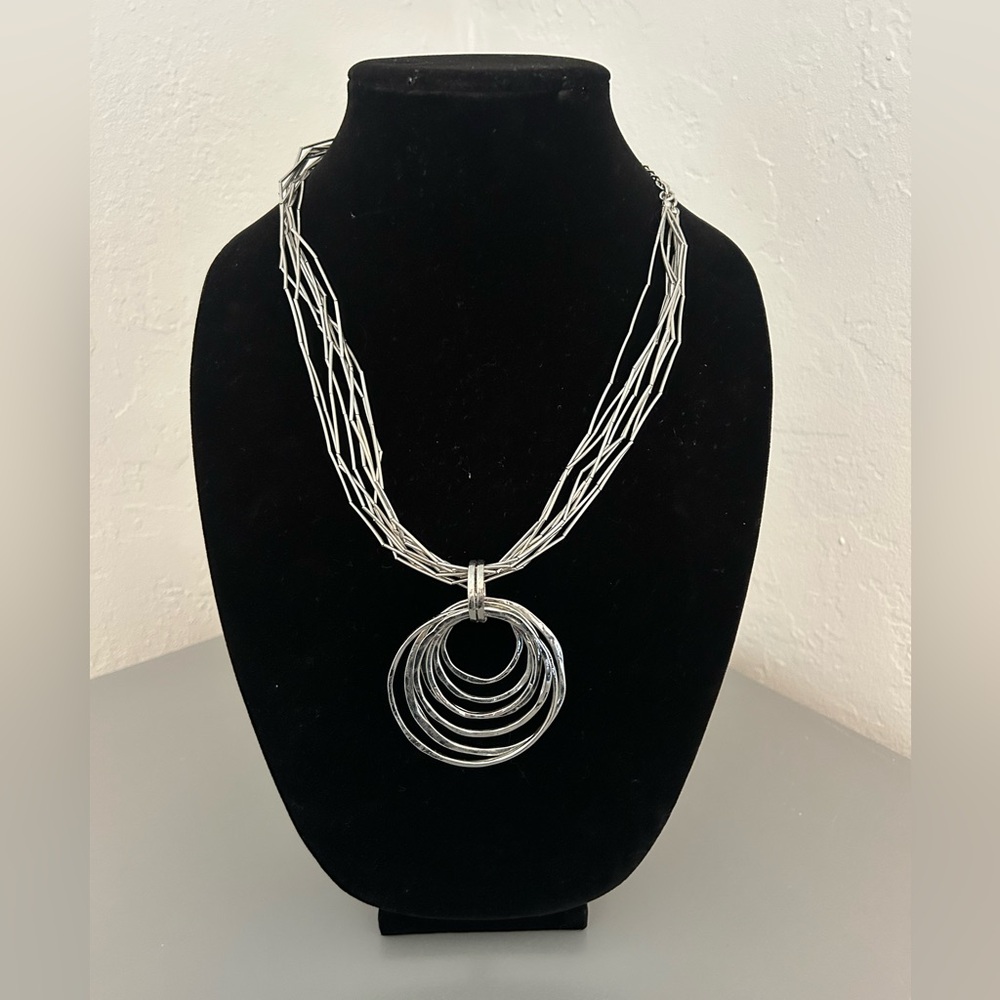 Silver Multi-Strand Necklace with Circular Pendant